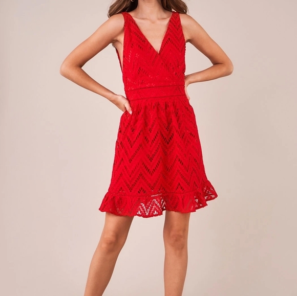 Crochet Vneck Red Dress - Picture 2 of 3